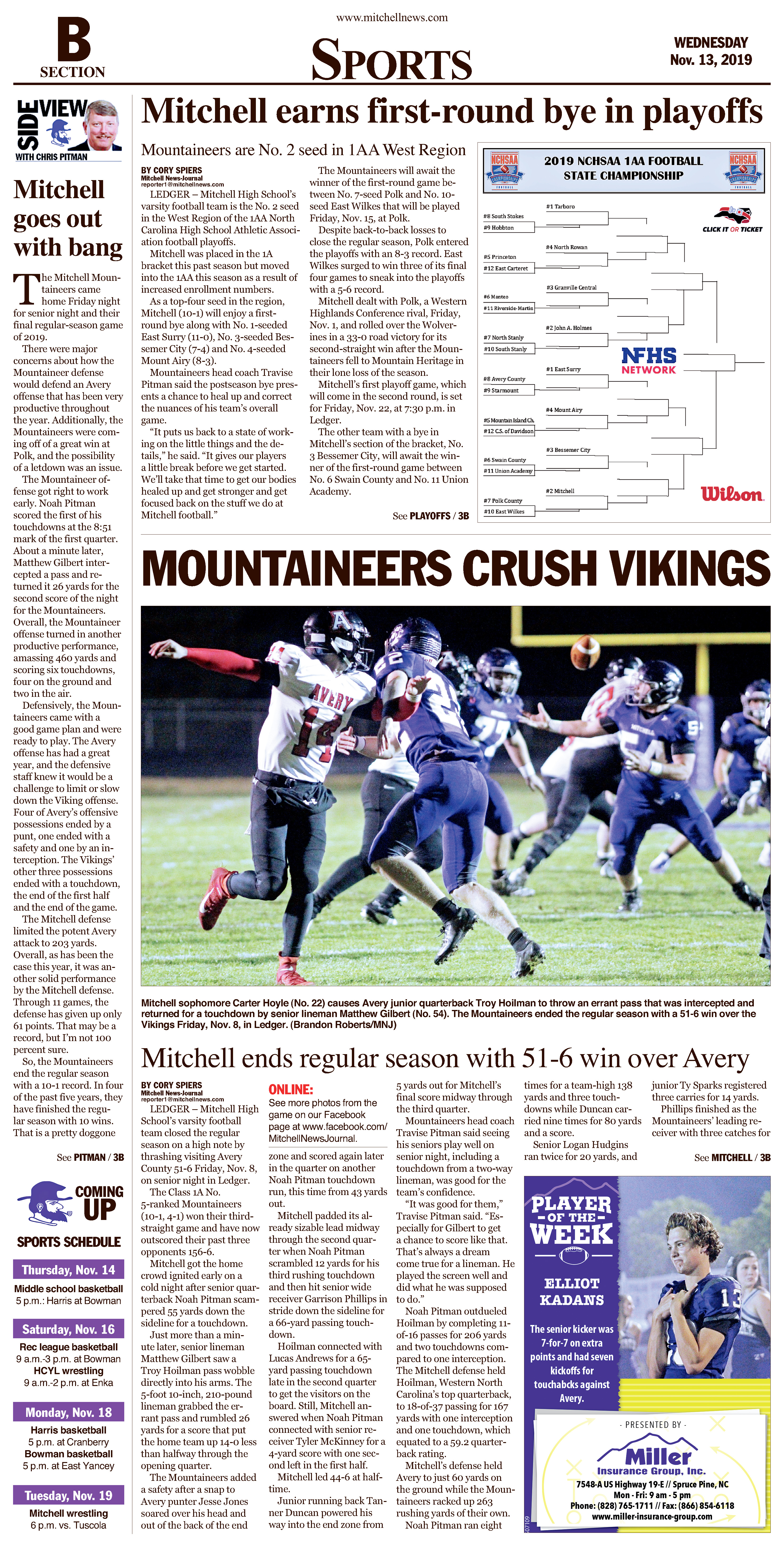 Sports page for Wednesday, Nov. 13.