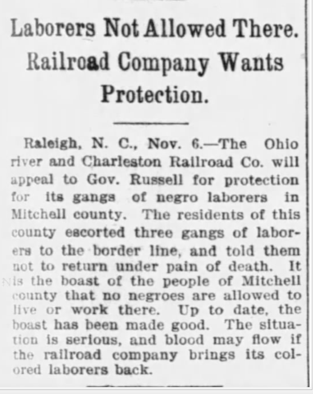 News-clipping from the Dayton Evening Herald referenced on Mitchell County Wikipedia Page.