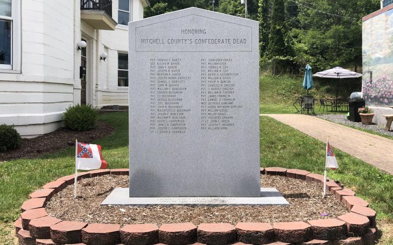 The Confederate Monument, named the “Mitchell County Confederate Dead,” sits outside of the historic county courthouse in Bakersville. (MNJ photo/Juliana Walker)