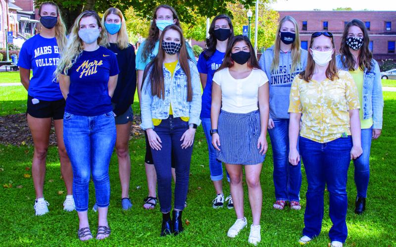 Mitchell graduate Jennings, back row on the far right, was inducted into the Alpha Chi Honor Society at Mars Hill University on Oct. 9.