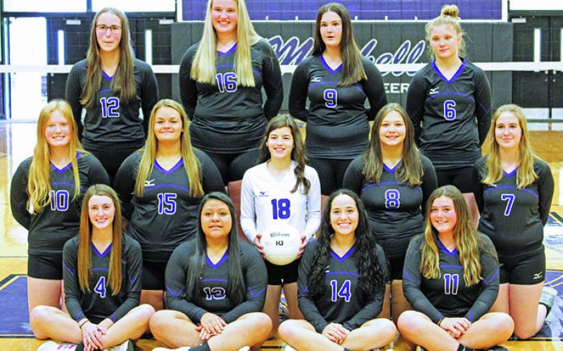 The Mitchell High varsity and junior varsity volleyball teams met on Friday, Dec. 4 for team photos. Junior varsity volleyball: In the back row, from the left, is Emma Van Remortel, Delaney Jenkins, Finley Revels and Rylie Beam. In the middle row, from left, is Serenity Sobolefski, Jordan Murphy, Charley Ambrose, Kendra Riddle and Kayleigh McKinney. On the first row, from left, is Morgan McMahan, Maria Velazquez, Abby Ledford and Macie Greene. (MNJ photos/Cory Spiers)