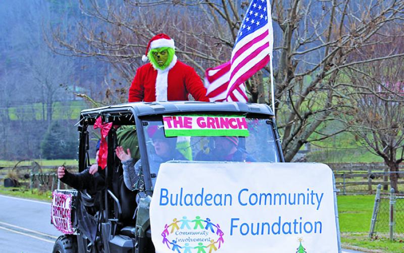 A Buladean Community Foundation vehicle highlighted by an appearance from The Grinch was one of the first entries in the Buladean Christmas Parade, which brought the community together on Saturday, Dec. 5 to ring in the holiday season. There were about 40 entries in the parade. (MNJ photo/Cory Spiers)