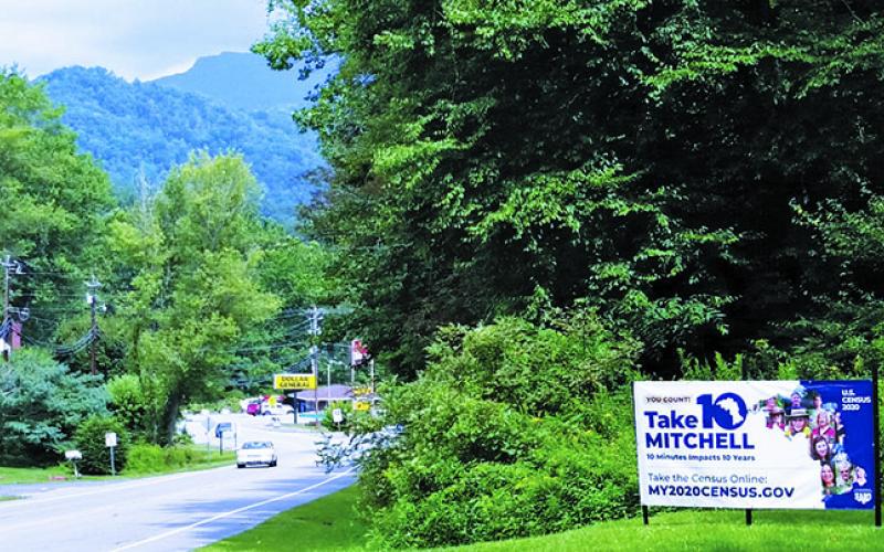 This banner outside Bakersville was posted by SEARCH volunteers Risa and Howard Larsen with help from Charles “Chuck” Vines in an effort to boost local census numbers. (Submitted)