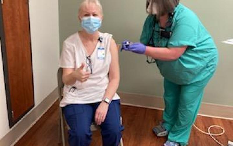 The first to be vaccinated was Blue Ridge Emergency Department RN Linda Pitman. (Photo submitted)