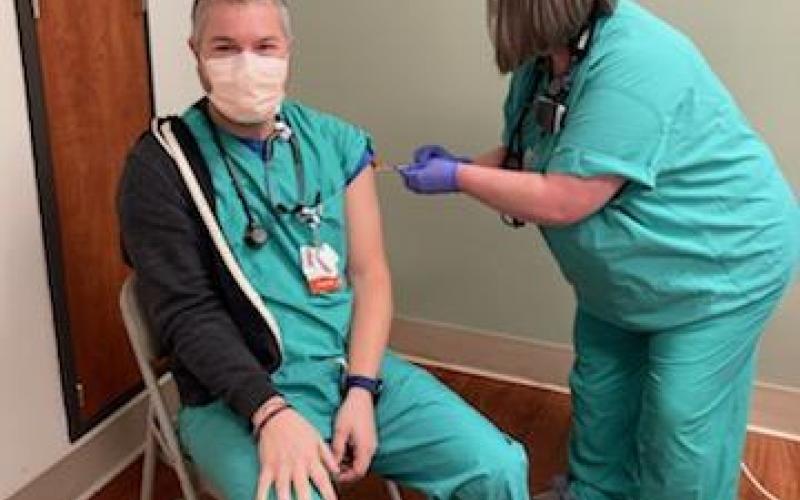The first physician to receive the vaccine was Blue Ridge Emergency Department doctor Andrew Chidester, MD. (Photo submitted.)