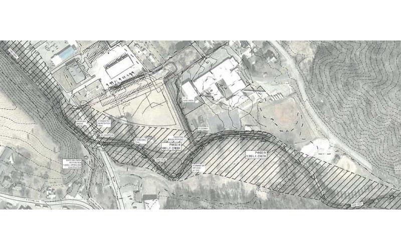 Photo/Mitchell County.  The proposed route of the future Bakersville Creek Walk extension.