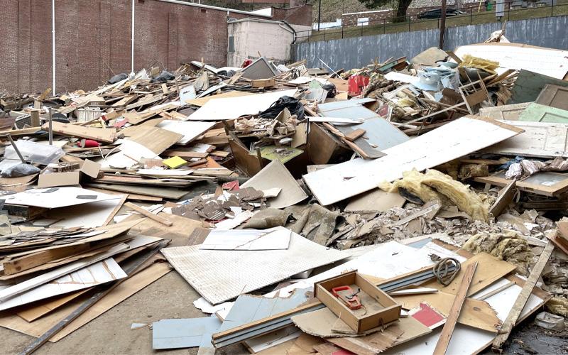 MNJ Photo/Mariel Williams.  Downtown Spruce Pine is looking to fund another round of grants for storm-damaged businesses. Hurricane Helene left Lower Street (Locust Avenue) full of debris from gutted businesses and floodwaters from the North Toe River.