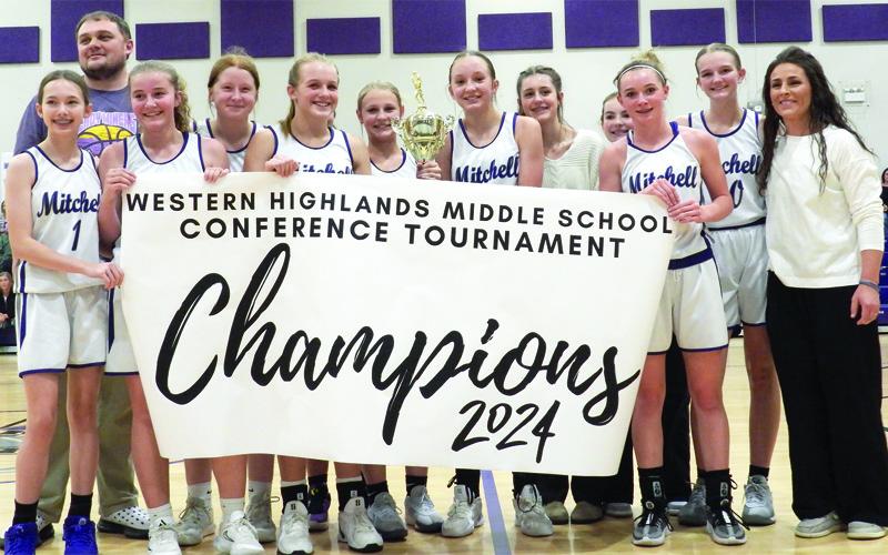 The Lady Miners are your 2024 Mitchell Middle School Western Highlands Conference Tournament Champions.