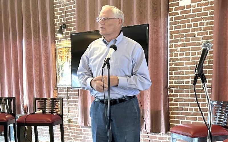 MNJ Photo/Noreen Nickolas.  Charles Vines, Bakersville mayor, updates the community on Helene recovery. Vines was one of several speakers at a recent tourism summit.