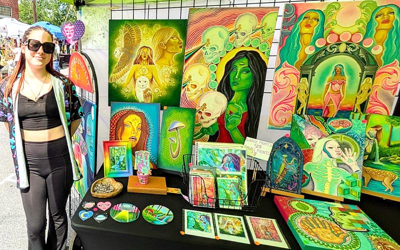 MNJ Photo/Steffen Silvis.  Hundreds filled downtown Spruce Pine Saturday for the annual Spruce Pine Alien Festival. The festival featured a wide variety of merchandise for sale, including T-shirts, costumes and original art. Festive attire at the festival ranged from simple “alien eyes” sunglasses to full costumes.