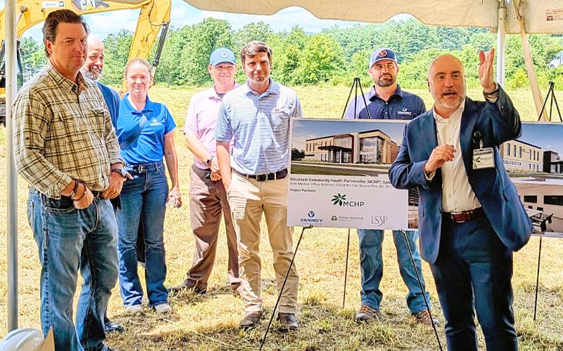 MNJ Photo/Steffen Silvis. Mountain Community Health Partnership held a groundbreaking ceremony for a new facility Friday. (Above)  Director of Grants and Business Development Jamie McMahan praises the project’s partners.