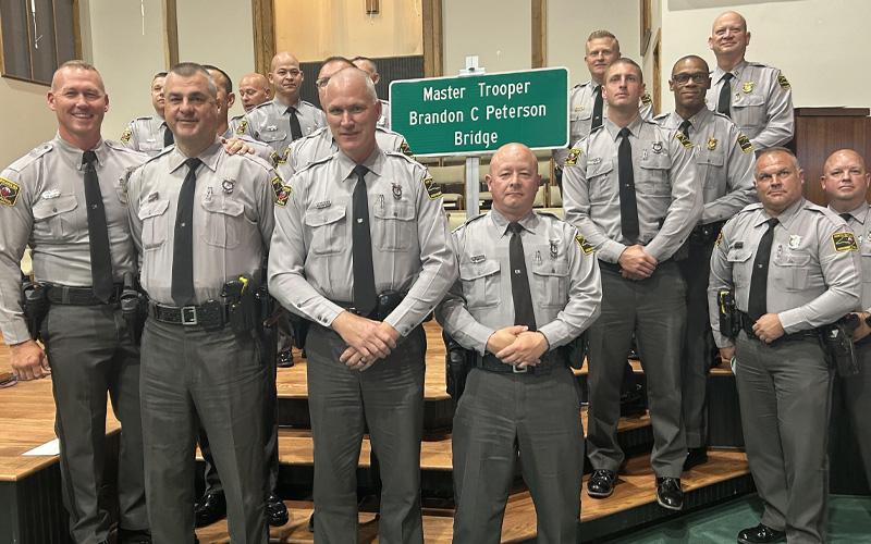 MNJ Photo/Noreen Nickolas.  The majority of state troopers who attended the dedication ceremony were from Avery, Mitchell, Yancey and Madison counties.