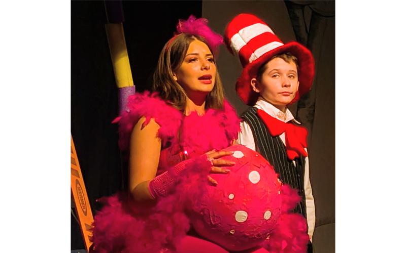 MNJ Photo/Steffen Silvis.  Kaitlyn Sillman as Maizy LaBird and Riley Carver as the Cat in the Hat perform in “Seussical Jr.”