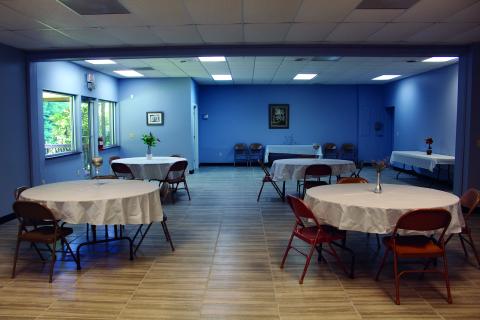 The inside of The Event Center sits ready for an event. The Event Center, which is located in Spruce Pine in the building that used to house Mountaineer Auction, offers a large space for parties, banquets and other events. (MNJ photo/Cory Spiers)