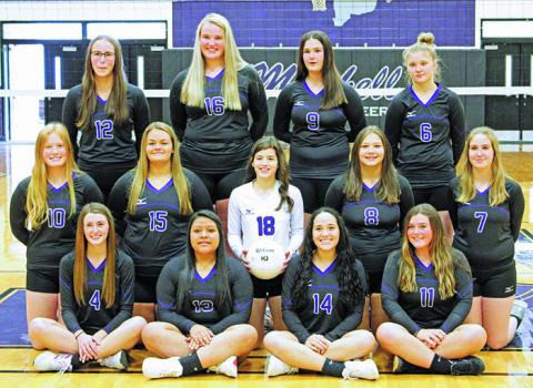 The Mitchell High varsity and junior varsity volleyball teams met on Friday, Dec. 4 for team photos. Junior varsity volleyball: In the back row, from the left, is Emma Van Remortel, Delaney Jenkins, Finley Revels and Rylie Beam. In the middle row, from left, is Serenity Sobolefski, Jordan Murphy, Charley Ambrose, Kendra Riddle and Kayleigh McKinney. On the first row, from left, is Morgan McMahan, Maria Velazquez, Abby Ledford and Macie Greene. (MNJ photos/Cory Spiers)