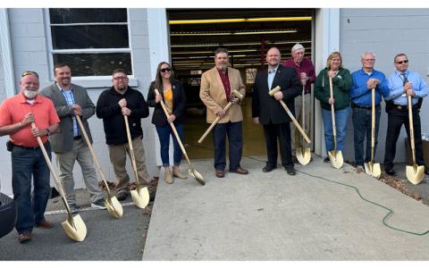 MNJ photo/ Laz Aguayo. The county is prepared to begin renovations on the new Law Enforcement Center in Bakersville. On hand for the ceremonial groundbreaking were Jeff Harding, Brandon Pittman, Clayton Roberts, Harley Masters, Representative Dudley Green, Senator Ralph Hise, Lloyd Hise, Darla Harding, Chuck Vines, Sheriff Donald Street, and Allen Cook (not pictured).