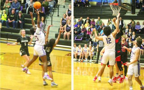 Photos/Stephanie Warren Addison Gregory drives to the basket against Draughn.  #12 Chris Wences fights for the rebound.