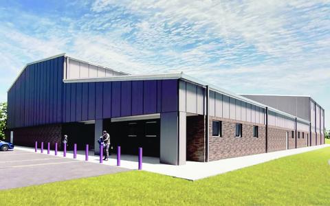 MNJ photo/Sarah Atkins. This architectural rendering (designed by Cope Architecture) shows the planned front entrance of a new $14.5 million student athletic complex that will be located between the new middle school and Mitchell High School in Ledger.