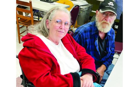 MNJ photo/Mariel Williams.  Joyce, left, and J.D. Hoffman came to apply for Federal Emergency Management aid when the Disaster Recovery Center in Ledger first opened.