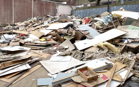 MNJ Photo/Mariel Williams.  Downtown Spruce Pine is looking to fund another round of grants for storm-damaged businesses. Hurricane Helene left Lower Street (Locust Avenue) full of debris from gutted businesses and floodwaters from the North Toe River.