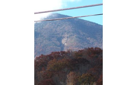 MNJ photo/Mariel Williams.  This new rockslide on Celo Knob in Yancey County will probably be a permanent feature on the landscape following Hurricane Helene.
