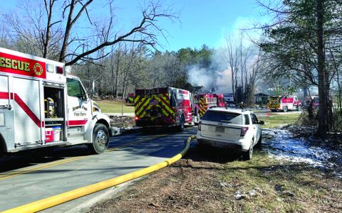 MNJ Photo/Mariel Williams.  Six fire departments responded to a house fire off of Humpback Mountain Road Friday, but the structure could not be saved.