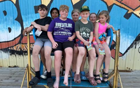Submitted photo.  Members of the Western Carolina Wrestling Club represented this area in the 2025 USA Beach Wrestling National Championships. From left are Brett McClean, Yeshua Guardian, Madon Davis, JayceeMae Erwin, Jayko Erwin, Katie Stowe and “Raine” Erwin. Not pictured: Jaysin Erwin, Angel Castanda, Ethan Harringer, Kylie Geouge, Parker Geouge, Clayton Geouge.