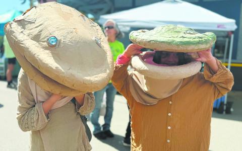 MNJ photos/Rachel Hoskins. Felicity Miller and Zoe Hall of Spruce Pine dressed up as Hellbenders for the first N.C. Hellbender Festival in Spruce Pine this weekend. 