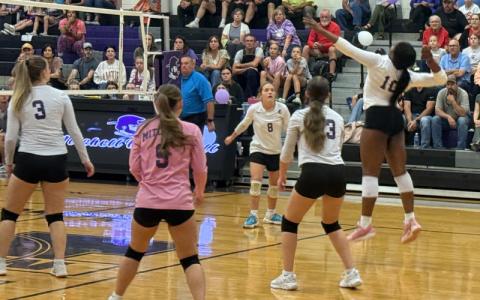 MNJ Photo/Blake Thayer.  Mitchell High School fans filled the stands to cheer on both the varsity and junior varsity volleyball teams for Senior Night.