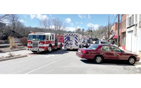 MNJ Photo/Mariel Williams.  Emergency vehicles blocked off Lower Street (Locust Avenue) Thursday afternoon after a carbon monoxide scare.