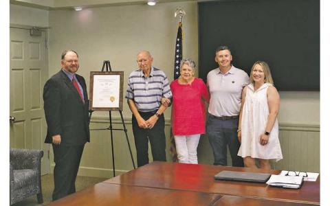Longtime community leader and Mayland Community College Trustee Keith Holtsclaw was presented with the Order of the Long Leaf Pine during the May 18 meeting of the college’s Board of Trustees.