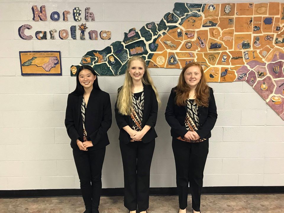 Harris Middle School students Brinkley Hodshon, Allie Johnson and Ivy Young earned a first-place finish at the Future Business Leaders of America Nationals earlier this month. (Submitted photo)