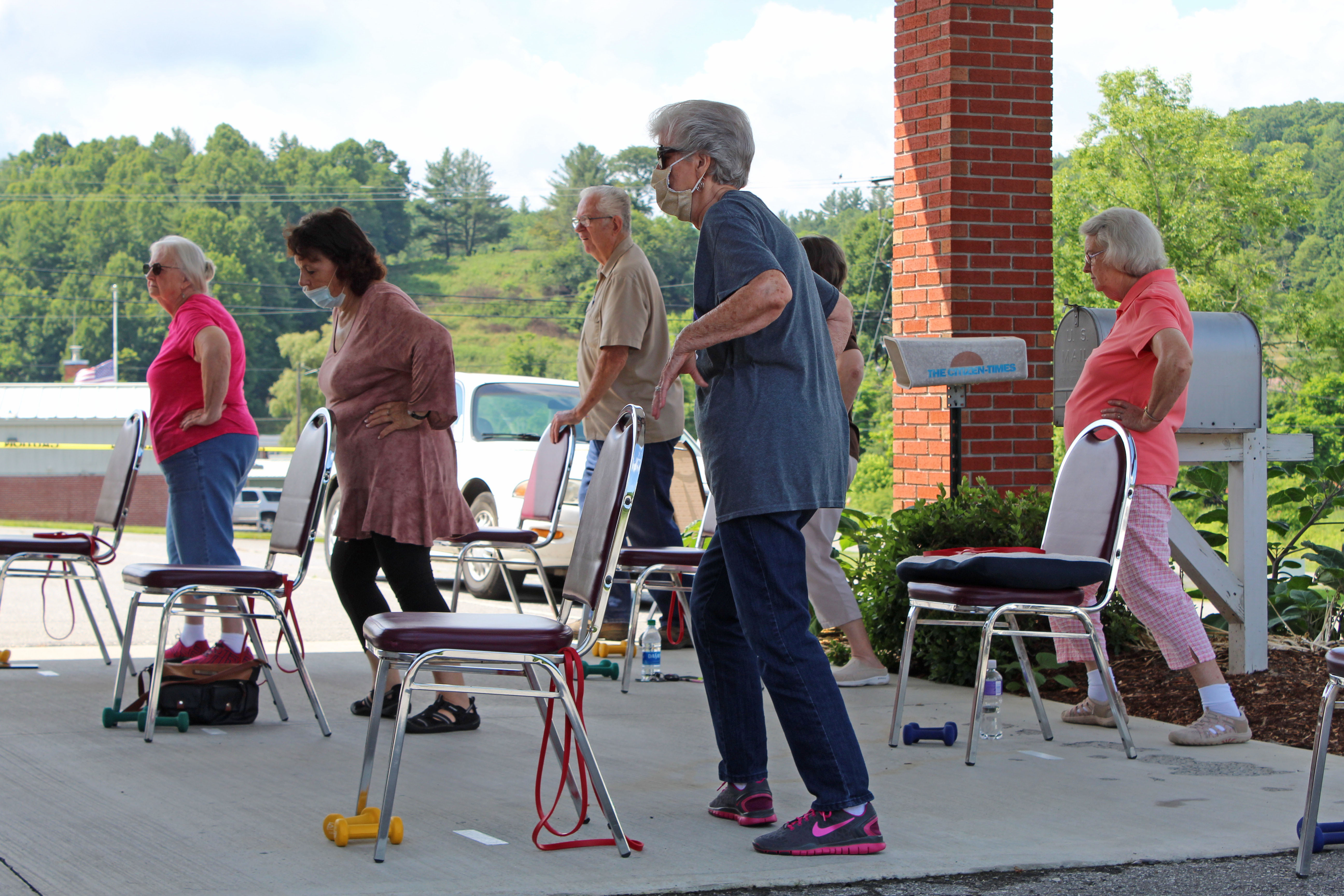Seniors participate in an exercise class at the Mitchell County Senior Center. Pictured Left to right: Eva Cullifer, Jessie Woody, David Ollis, Mila Black and Mattie Sparks. Photos by Juliana Walker/MNJ