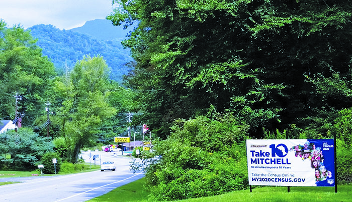 This banner outside Bakersville was posted by SEARCH volunteers Risa and Howard Larsen with help from Charles “Chuck” Vines in an effort to boost local census numbers. (Submitted)