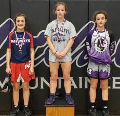 Mitchell freshman Halley Wheeler, right, earned a second-place finish in the 106-pound weight class at the Western highlands Conference Tournament. (Submitted)