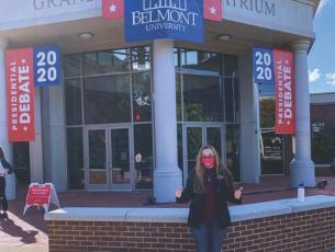 Spruce Pine native and Mitchell High graduate Cassi Phillips poses outside of the Belmont University Curb Event Center hours before the final Presidential Debate of the 2020 election season was held inside. Phillips, who is the President of the Belmont College Republicans, said it was an exciting experience. (Submitted photo)