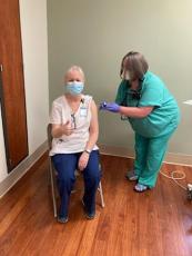 The first to be vaccinated was Blue Ridge Emergency Department RN Linda Pitman. (Photo submitted)